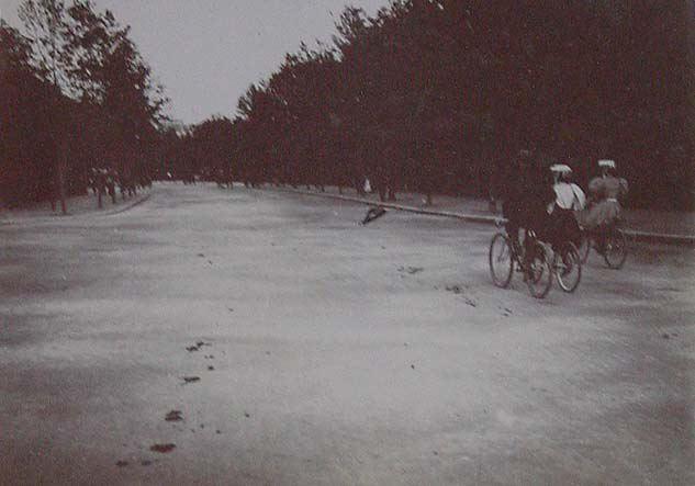 (Tres niños andando en bicicleta)