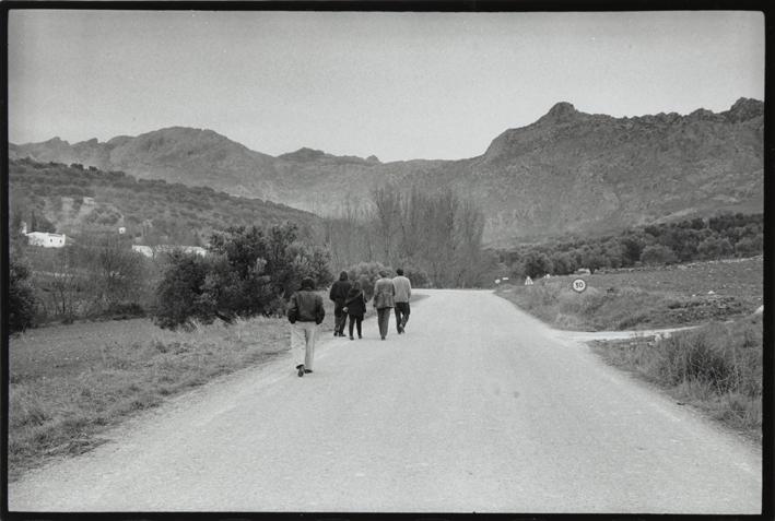 Grupo de personas caminando por una carretera