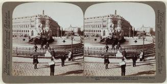 La Fuente de Cibeles y el Banco de España. Vista hacia O. S. O. por la calle de Alcalá