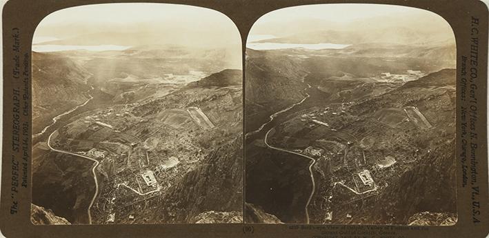 Bird´s-eye View of Delphi, Valley of Pleistos and the distant Gulf of Corinth, Greece