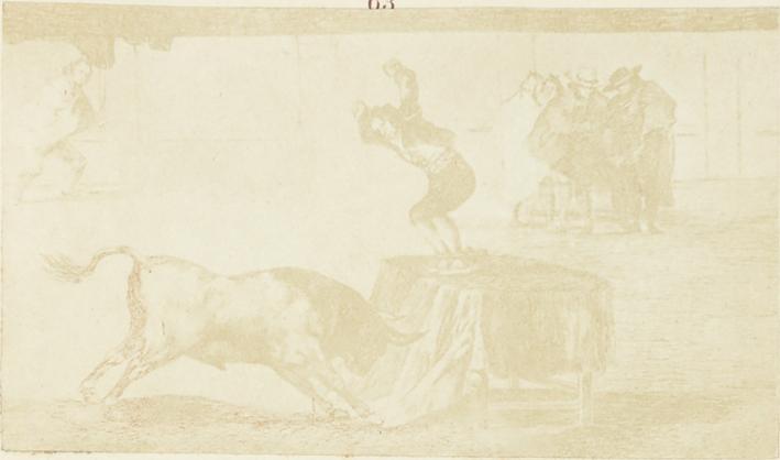 Francisco de Goya y Lucientes. An exploit of Martincho in the bull-ring at Zaragoza. From Goya´s Treinta y tres Estampas que representen diferentes suertes y actitudes del arte de lidiar los Toros