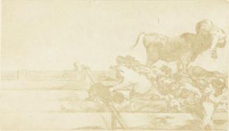 Francisco de Goya y Lucientes. Death of the Alcalde of Torrejon, on the stone seats in the bull-ring at Madrid. From Goya´s Treinta y tres Estampas que representen diferentes suertes y actitudes del arte de lidiar los Toros