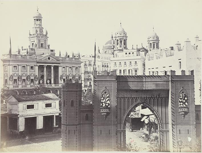 (Vista de Cádiz con un arco efímero)