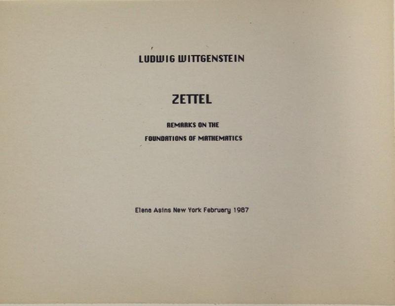 Zettel. Ludwig Wittgenstein. Elena Asins. Table V